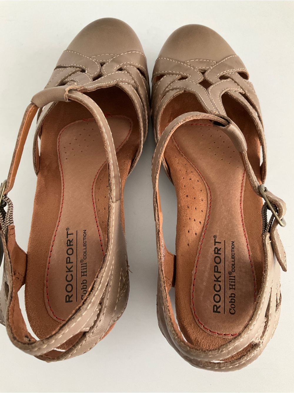 Rockport Cobb Hill Collection Women 7 Taupe T-Strap Low Heel Sandals NEW in Box - Picture 8 of 12